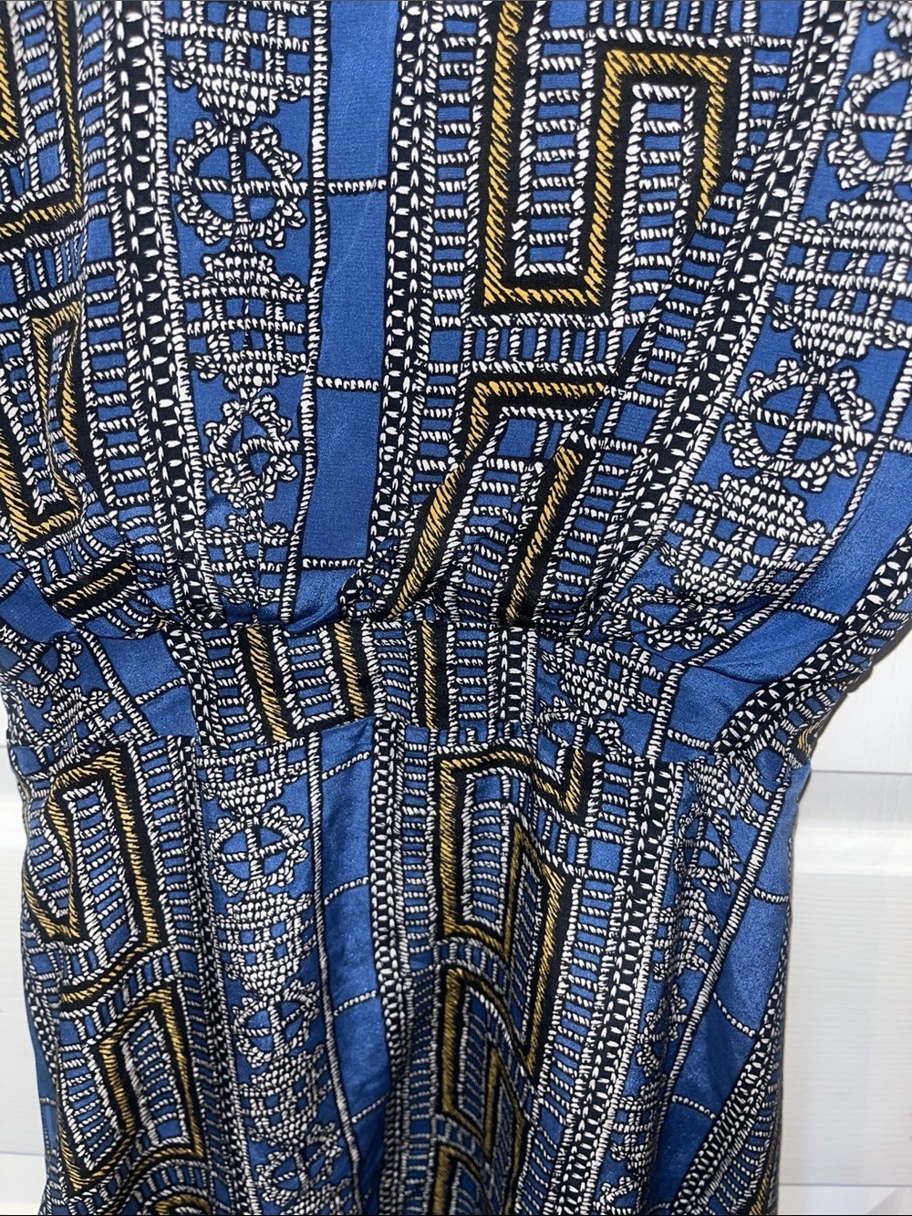 Sara Berman 100% Silk Dress Small Asymmetrical Hem Blue Print Lined - Picture 4 of 7